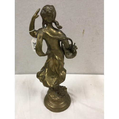 376 - HEAVY BRASS FIGURE LADY COLLECTING FRUIT H18