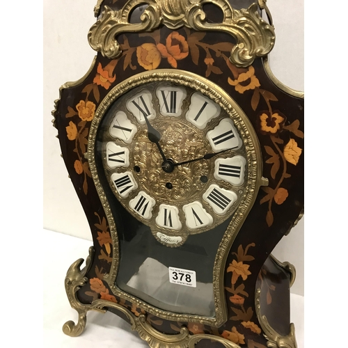 378 - REPRODUCTION ORNATE FRENCH STYLE MANTLE CLOCK DECORATED WITH FOILAGE WITH BRASS MOUNTS NO PENDULUM N... 