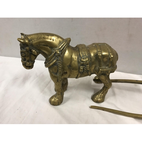 383 - EXTREMELY HEAVY BRASS HORSE AND CART OF LARGE PROPORTIONS