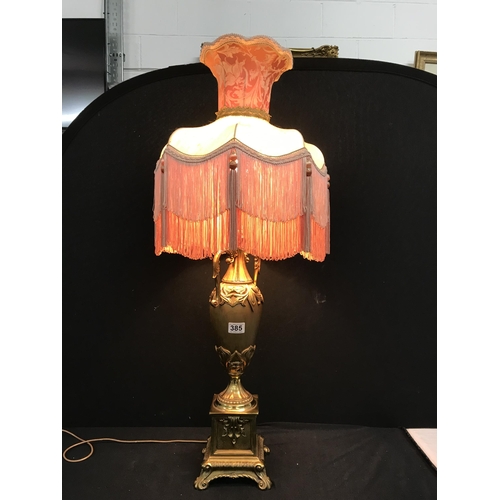 385 - GOOD QUALITY MODERN BRASS TABLE LAMP COMPLETE WITH SHADE