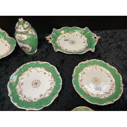 405 - QTY OF VICTORIAN CHINA TO INCLUDE SERVING PLATES, CUP AND SAUCER TEMPLE JAR ETC