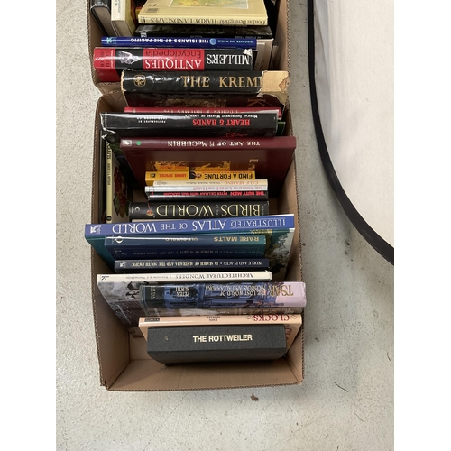 417 - 4 BOXES OF BOOKS AND A POSTCARD ALBUM OF SHREWSBURY REALTED POSTCARDS