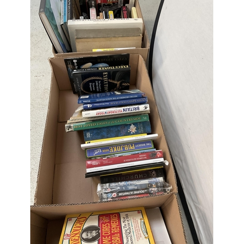 417 - 4 BOXES OF BOOKS AND A POSTCARD ALBUM OF SHREWSBURY REALTED POSTCARDS