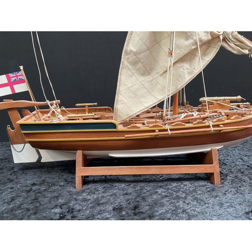 423 - MODEL SAILING BOAT ON STAND COMPLETE WITH SAILS - H21