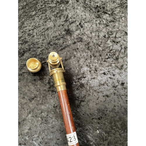 428 - 2 MODERN WALKING CANES 1 FITTED WITH A BRASS TELESCOPE AND 1 WITH A COMPASS - LONGEST 36