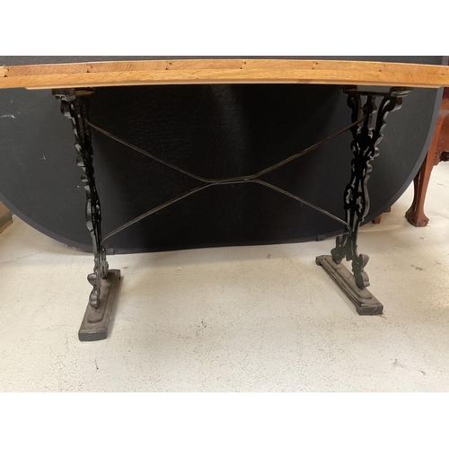 438 - CAST IRON BASED KITCHEN TABLE WITH OAK TOP - H 28