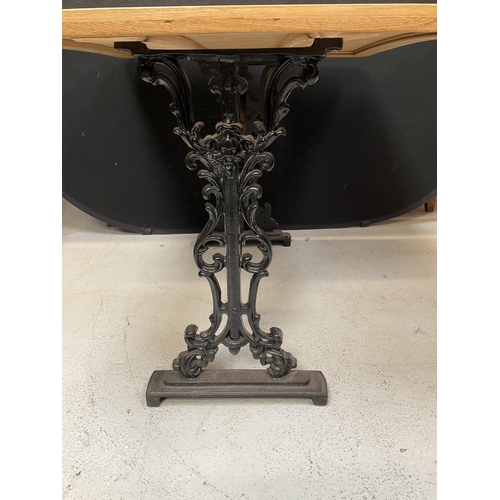 438 - CAST IRON BASED KITCHEN TABLE WITH OAK TOP - H 28