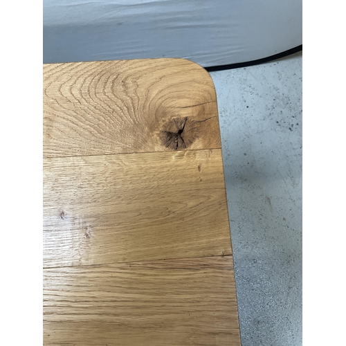 439 - CAST IRON BASED KITCHEN TABLE WITH OAK TOP - H 28