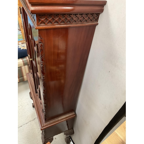 446 - REPRODUCTION MAHOGANY DISPLAY CABINET WITH 2 ASTRICAL GLAZED DOORS OVER 3 DRAWERS ON BALL AND CLAW F... 