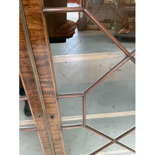 448 - MAHOGANY ASTRICAL GLAZED 2 DOOR DISPLAY CABINET ON CHINESE STYLE LEGS (GLASS CRACKED) - H 52