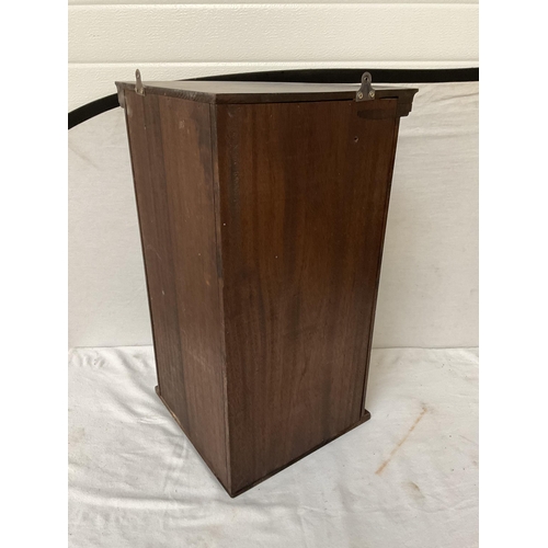 451 - REPRODUCTION MAHOGANY INLAID CORNER CABINET OF SMALL PROPORTIONS H 26