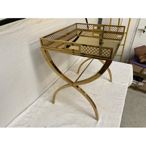 455 - BRASS STRETCHERED GALLERY TRAY ON STAND H 22