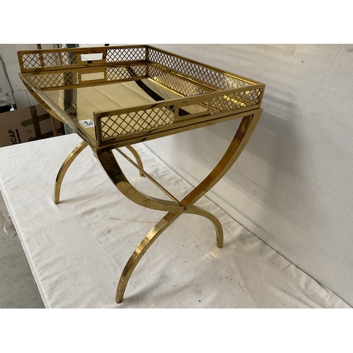 455 - BRASS STRETCHERED GALLERY TRAY ON STAND H 22