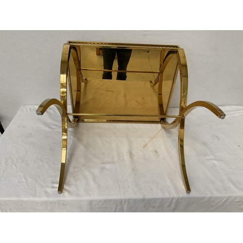 455 - BRASS STRETCHERED GALLERY TRAY ON STAND H 22