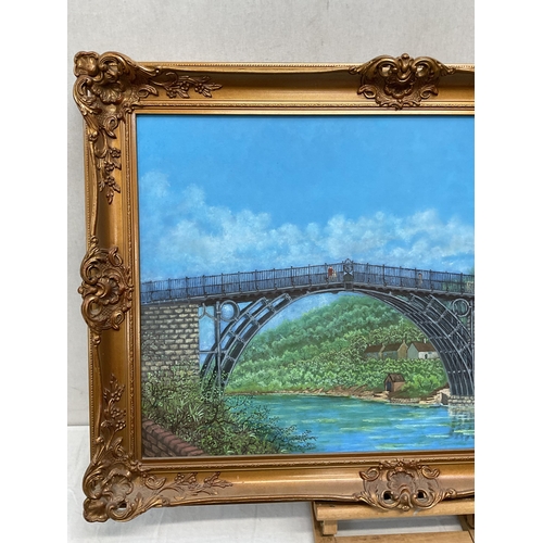 465 - GILT FRAMED OILS ON CANVAS - THE IRONBRIDGE - 25 X 35