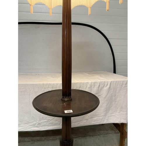 485 - VINTAGE MAHOGANY STANDARD LAMP ON TRIPOD BASE COMPLETE WITH LAMP SHADE