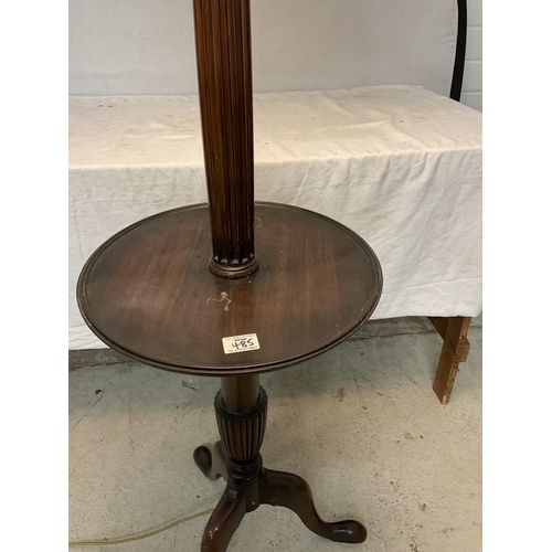 485 - VINTAGE MAHOGANY STANDARD LAMP ON TRIPOD BASE COMPLETE WITH LAMP SHADE