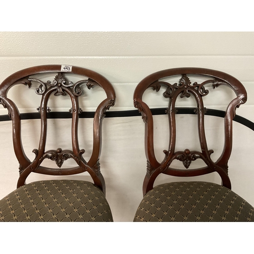 493 - PAIR OF VICTORIAN UPHOLSTERED DINING CHAIRS WITH CABRIOLE LEGS