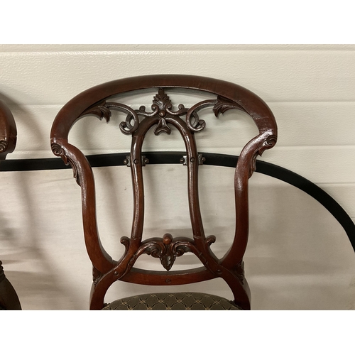 493 - PAIR OF VICTORIAN UPHOLSTERED DINING CHAIRS WITH CABRIOLE LEGS