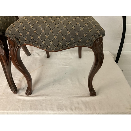 493 - PAIR OF VICTORIAN UPHOLSTERED DINING CHAIRS WITH CABRIOLE LEGS