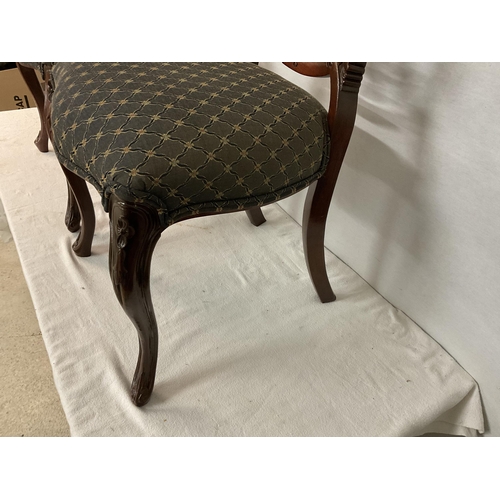 493 - PAIR OF VICTORIAN UPHOLSTERED DINING CHAIRS WITH CABRIOLE LEGS