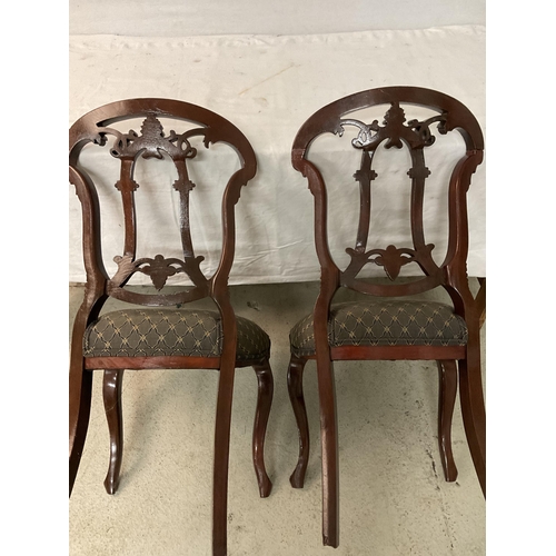 493 - PAIR OF VICTORIAN UPHOLSTERED DINING CHAIRS WITH CABRIOLE LEGS