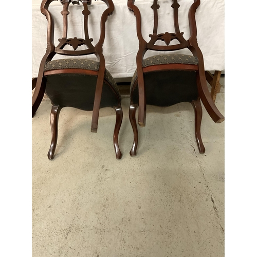 493 - PAIR OF VICTORIAN UPHOLSTERED DINING CHAIRS WITH CABRIOLE LEGS