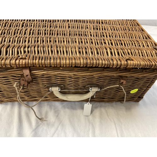 1 - VINTAGE SIRRAM WICKER PICNIC BASKET AND CONTENTS