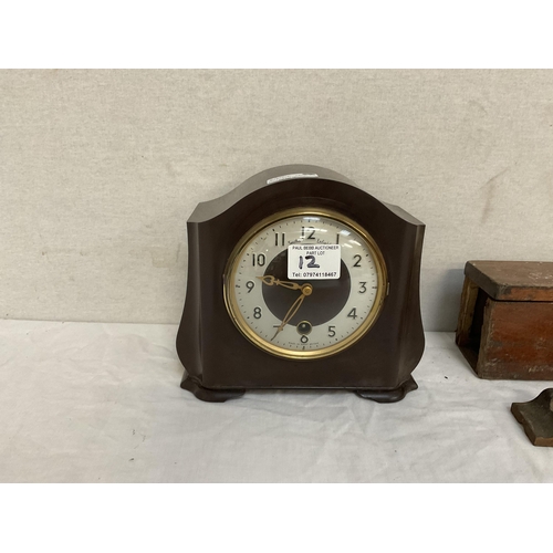 12 - VINTAGE BAKERLITE CLOCK AND A VINTAGE BOXED SPIRIT LEVEL