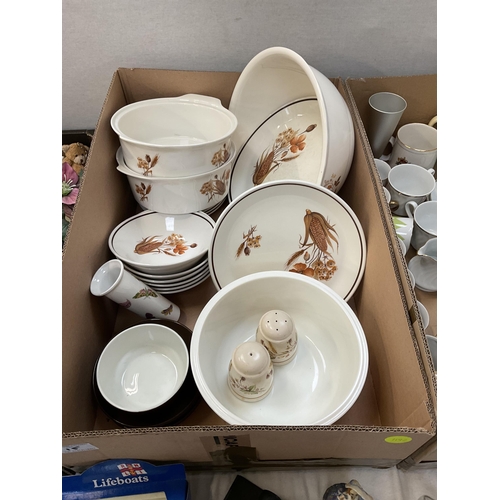 15 - 4 BOXES OF CHINA TO INCLUDE TEA SETS, ROYAL ALBERT, DINNERWARE, JOHNSON BROS ETC