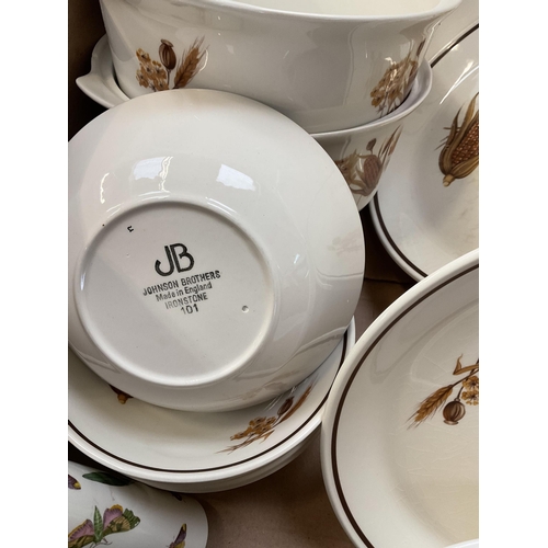 15 - 4 BOXES OF CHINA TO INCLUDE TEA SETS, ROYAL ALBERT, DINNERWARE, JOHNSON BROS ETC