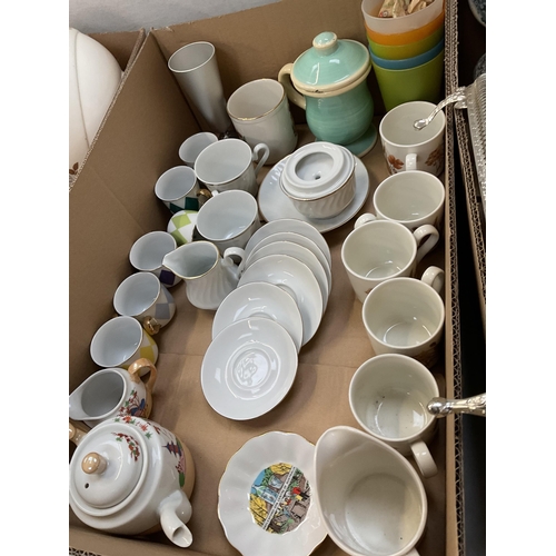 15 - 4 BOXES OF CHINA TO INCLUDE TEA SETS, ROYAL ALBERT, DINNERWARE, JOHNSON BROS ETC