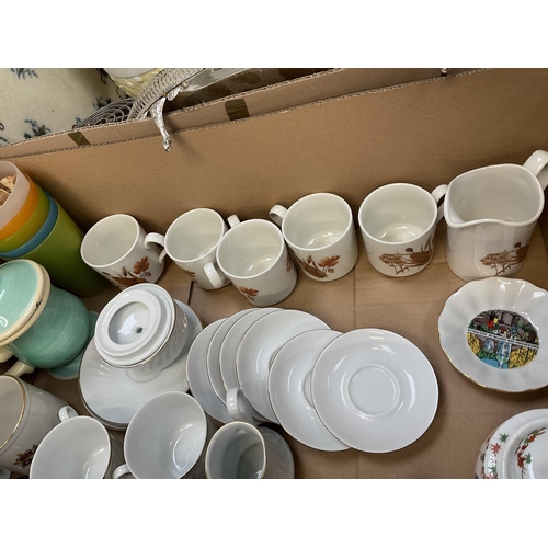 15 - 4 BOXES OF CHINA TO INCLUDE TEA SETS, ROYAL ALBERT, DINNERWARE, JOHNSON BROS ETC