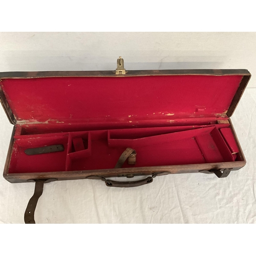 18 - VICTORIAN LEATHER GUN CASE WITH BRASS FITTINGS A/F - L29