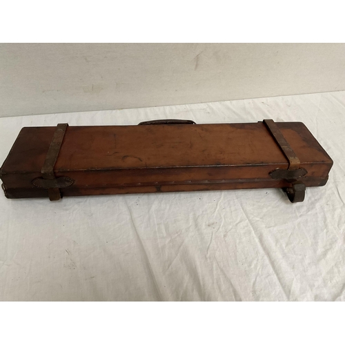 18 - VICTORIAN LEATHER GUN CASE WITH BRASS FITTINGS A/F - L29