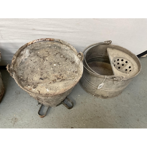 19 - GALVANISED BATH, GALVANISED FEED BUCKET AND A GALVANISED MOP BUCKET