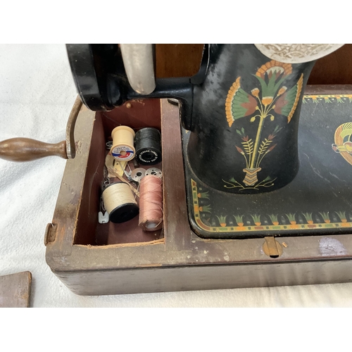 23 - VINTAGE CASED HAND SINGER SEWING MACHINE