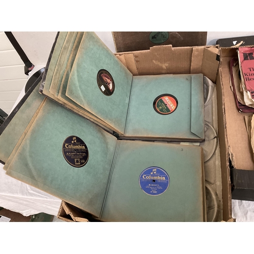 9 - 2 BOXES OF 78'S RECORDS HIS MASTERS VOICE ETC TO INCLUDE ALBUMS