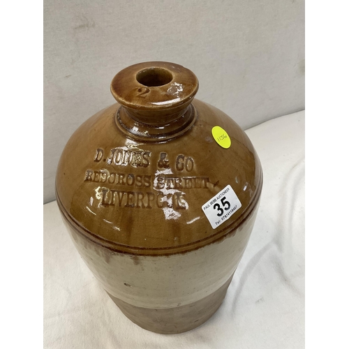 35 - EARTHENWARE BOTTLE D JONES & CO LIVERPOOL - H 16