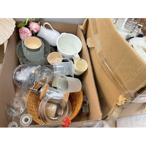 39 - 3 BOXES OF GLASSWARE , LAMPS AND LAMPSHADES ETC