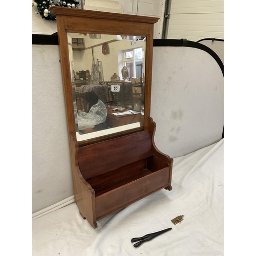 50 - VINTAGE MAHOGANY FRAMED MIRROR COMPLETE WITH GLOVE BOX - H 30