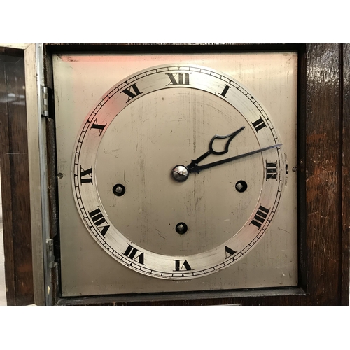 105 - OAK CASED GRANDMOTHER CLOCK WITH KEY