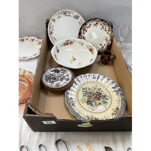 52 - BOX OF PLATES AND GLASSWARE TO INCLUDE ROYAL CROWN DERBY AND CUTLERY ETC