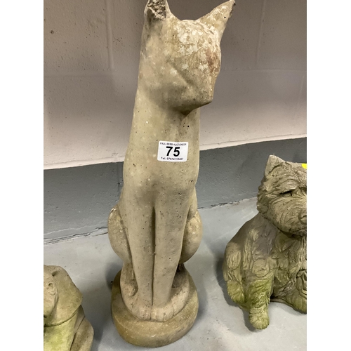 75 - 3 CONCRETE GARDEN ORNAMENTS TO INCLUDE A CAT, ELEPHANT AND A DOG