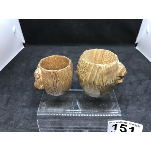 151 - 2 MOUSEMAN OAK NAPKIN RINGS