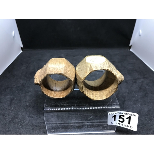 151 - 2 MOUSEMAN OAK NAPKIN RINGS