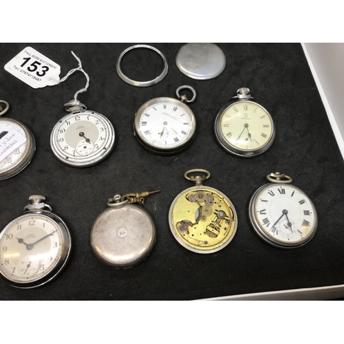 153 - QTY OF VINTAGE POCKET WATCHES TO INCLUDE SILVER CASED EXAMPLES A/F