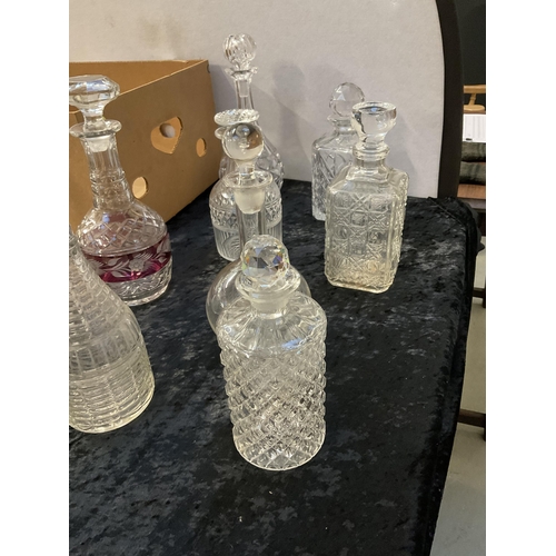 80 - A BOX OF 12 DECANTERS TO INCLUDE CUT GLASS EXAMPLES