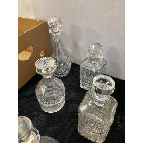 80 - A BOX OF 12 DECANTERS TO INCLUDE CUT GLASS EXAMPLES