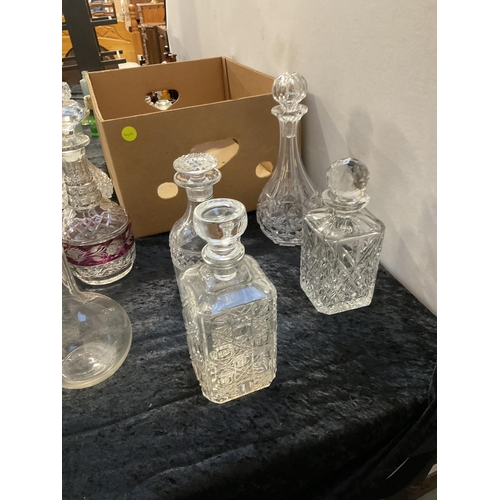 80 - A BOX OF 12 DECANTERS TO INCLUDE CUT GLASS EXAMPLES